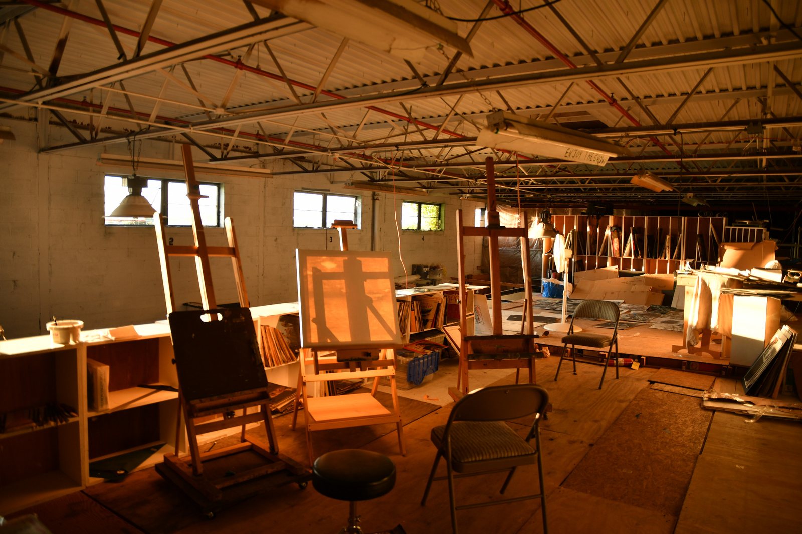 Upstairs creative area in warm afternoon light